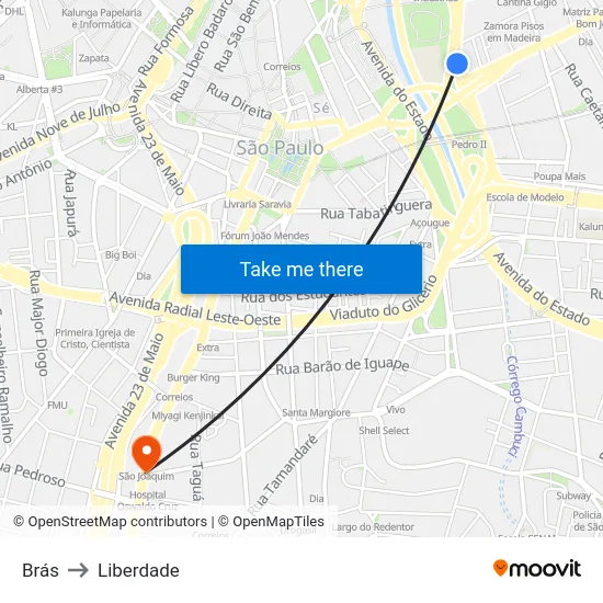 Brás to Liberdade map