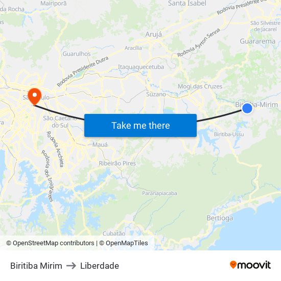 Biritiba Mirim to Liberdade map