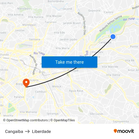 Cangaíba to Liberdade map