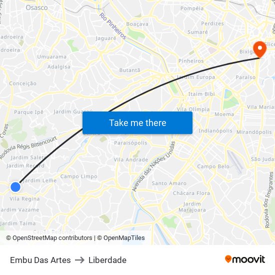 Embu Das Artes to Liberdade map