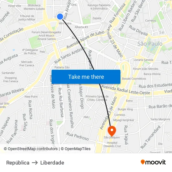 República to Liberdade map