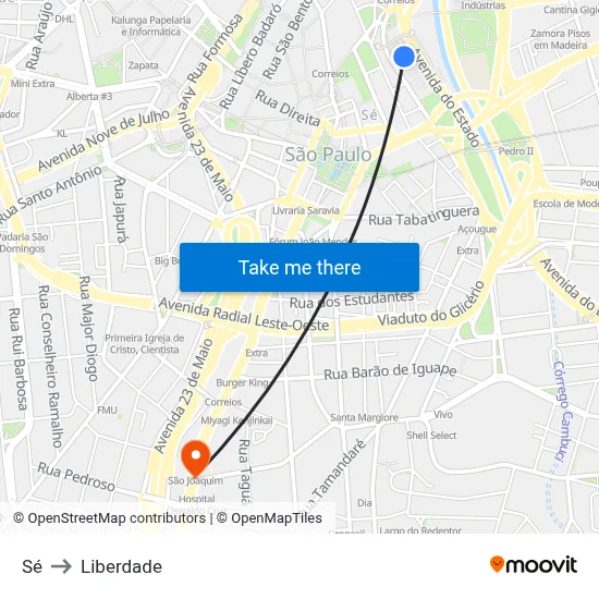Sé to Liberdade map