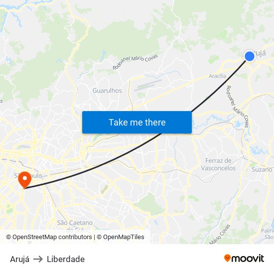 Arujá to Liberdade map