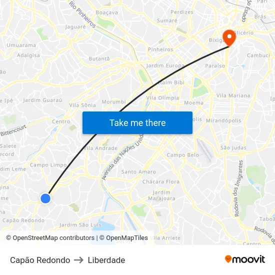 Capão Redondo to Liberdade map