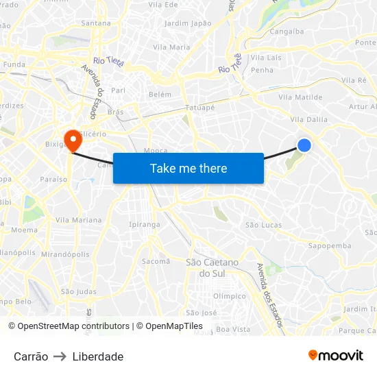 Carrão to Liberdade map