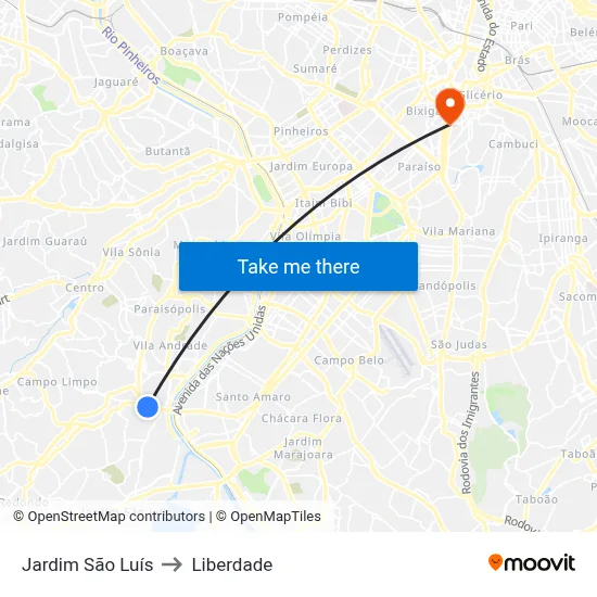 Jardim São Luís to Liberdade map