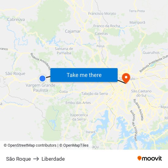 São Roque to Liberdade map