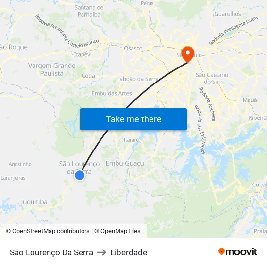 São Lourenço Da Serra to Liberdade map
