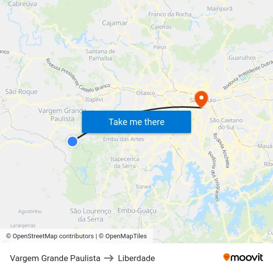 Vargem Grande Paulista to Liberdade map