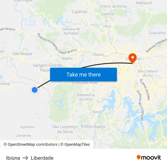 Ibiúna to Liberdade map