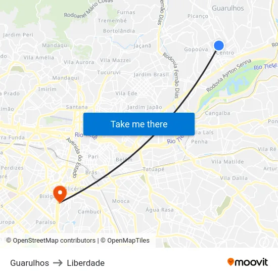 Guarulhos to Liberdade map