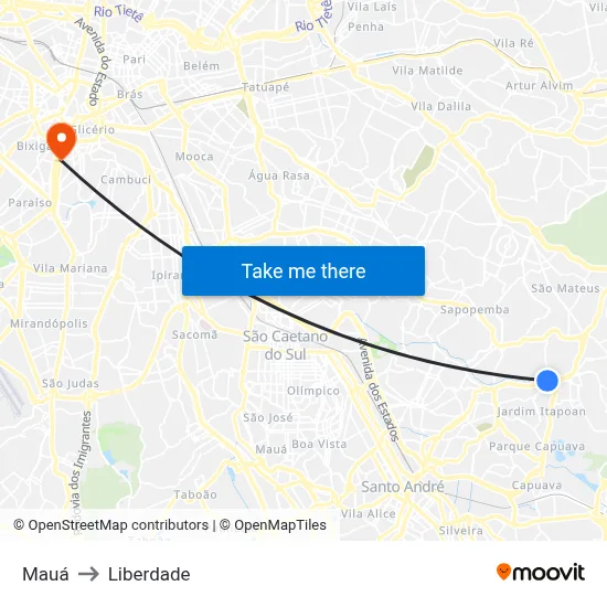 Mauá to Liberdade map