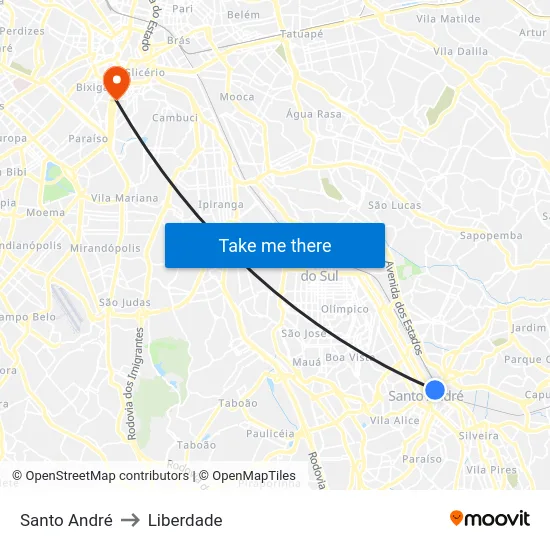 Santo André to Liberdade map