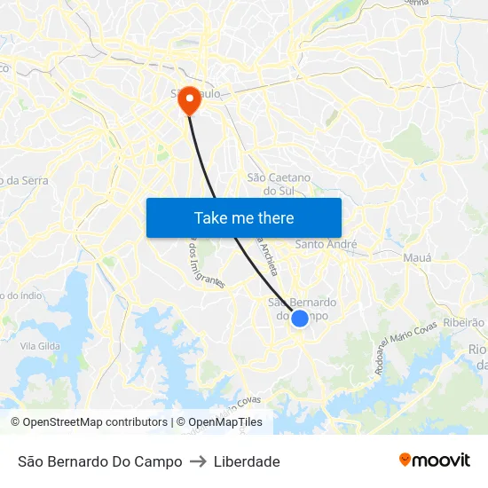 São Bernardo Do Campo to Liberdade map