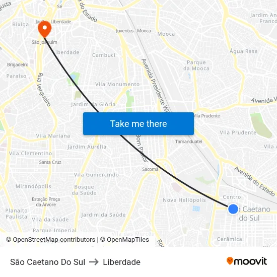 São Caetano Do Sul to Liberdade map