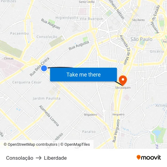 Consolação to Liberdade map