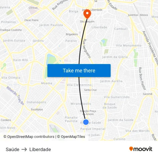 Saúde to Liberdade map