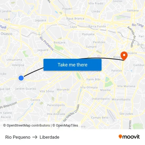 Rio Pequeno to Liberdade map