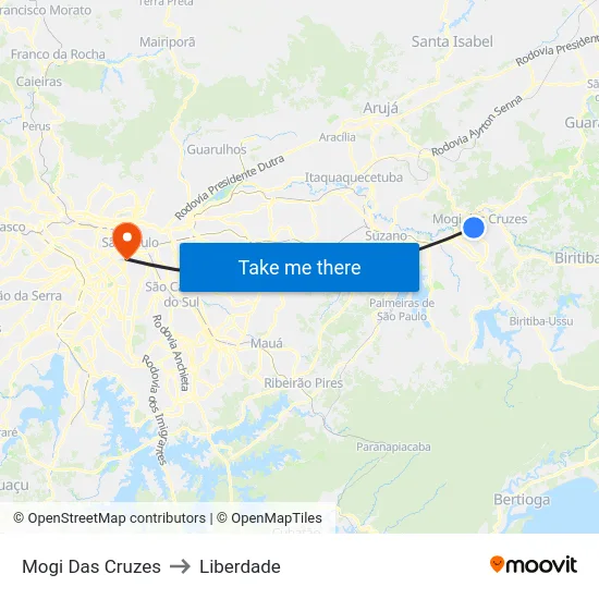 Mogi Das Cruzes to Liberdade map