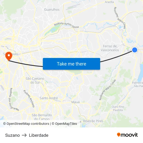 Suzano to Liberdade map
