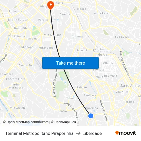 Terminal Metropolitano Piraporinha to Liberdade map