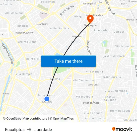 Eucaliptos to Liberdade map