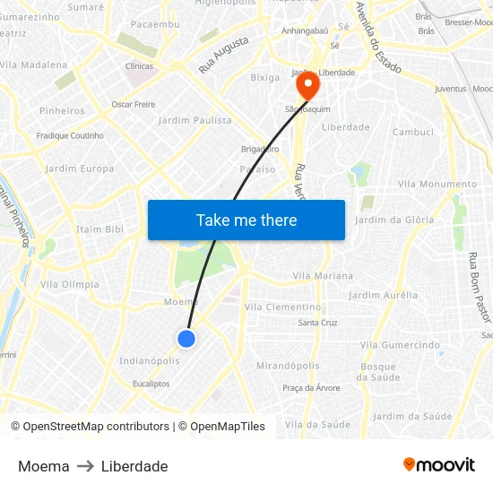 Moema to Liberdade map