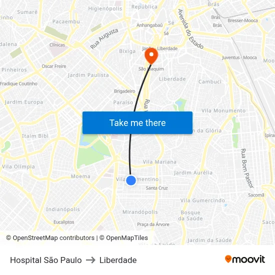 Hospital São Paulo to Liberdade map