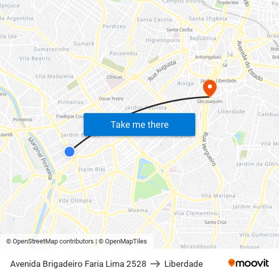 Avenida Brigadeiro Faria Lima 2528 to Liberdade map