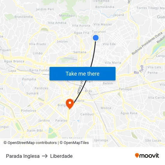 Parada Inglesa to Liberdade map