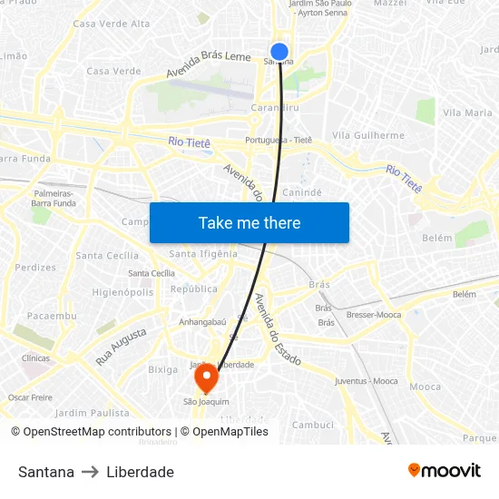 Santana to Liberdade map