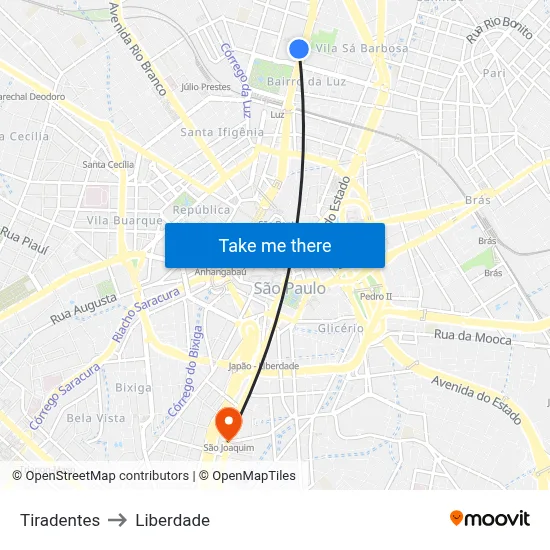 Tiradentes to Liberdade map