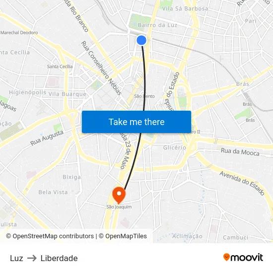 Luz to Liberdade map