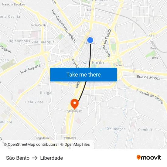 São Bento to Liberdade map
