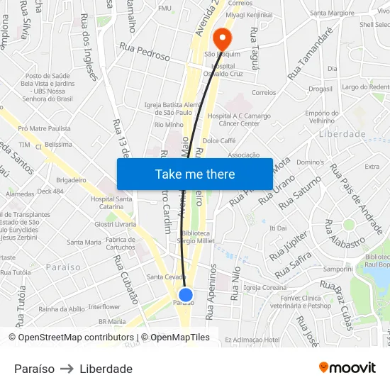 Paraíso to Liberdade map