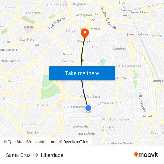 Santa Cruz to Liberdade map