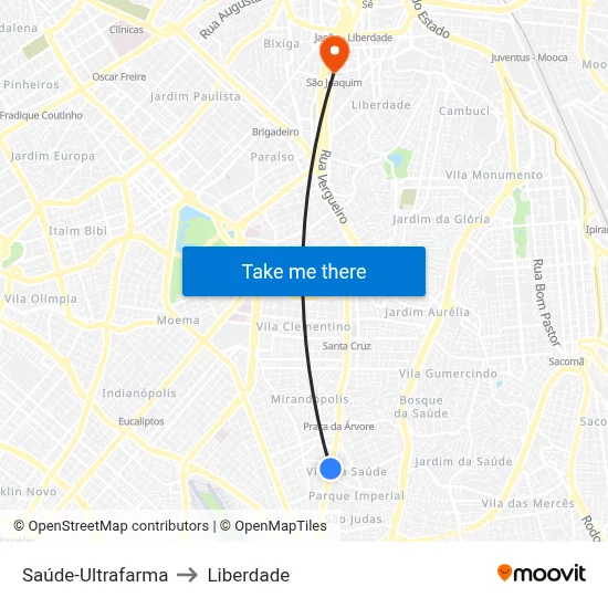 Saúde-Ultrafarma to Liberdade map