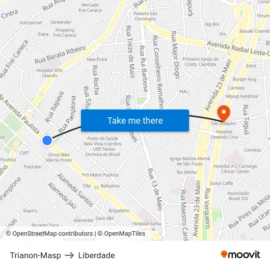 Trianon-Masp to Liberdade map