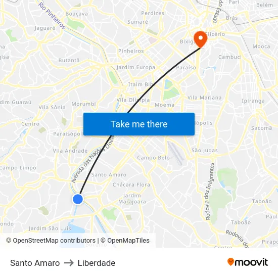 Santo Amaro to Liberdade map