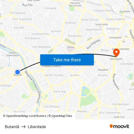 Butantã to Liberdade map