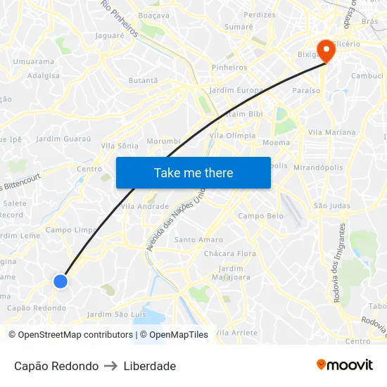 Capão Redondo to Liberdade map