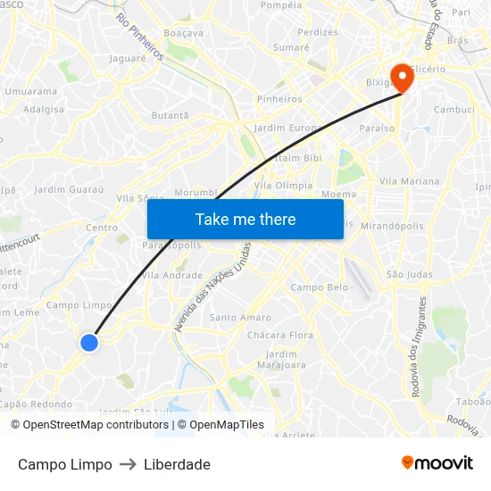 Campo Limpo to Liberdade map