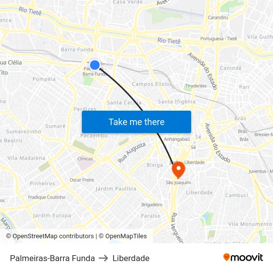 Palmeiras-Barra Funda to Liberdade map