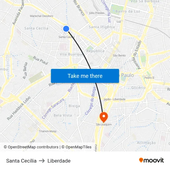 Santa Cecília to Liberdade map
