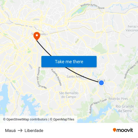 Mauá to Liberdade map