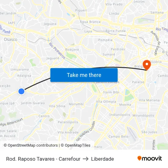 Rod. Raposo Tavares - Carrefour to Liberdade map