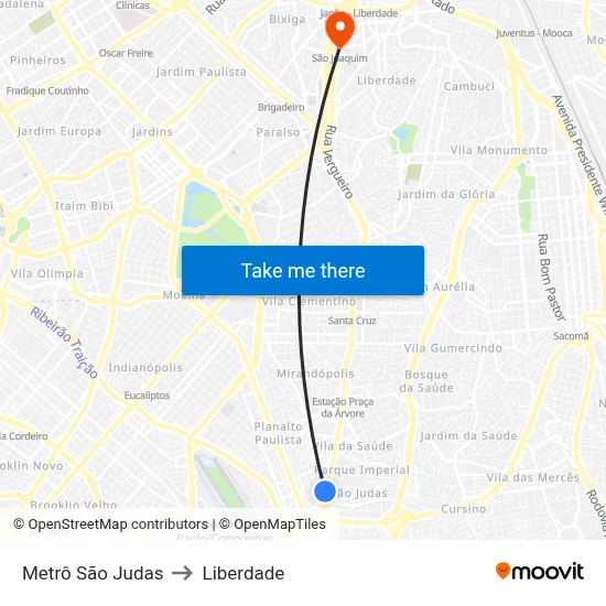 Metrô São Judas to Liberdade map