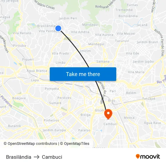 Brasilândia to Cambuci map