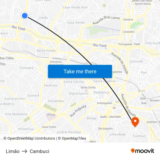 Limão to Cambuci map
