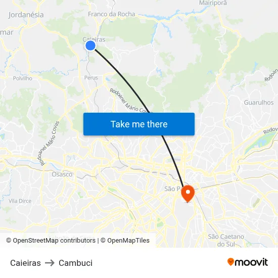 Caieiras to Cambuci map